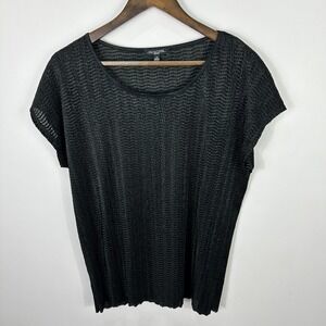 Notations‎ Woman Top 1X Black Textured Crinkle Knit Stretch Blouse Boho Career